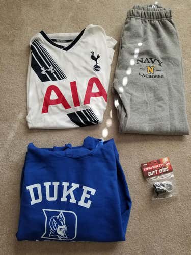 UA AIA Replica Jersey LARGE, Navy Gray sweatpantsYXL), Duke Sweatshirt (small), butts,LargeW.Calf