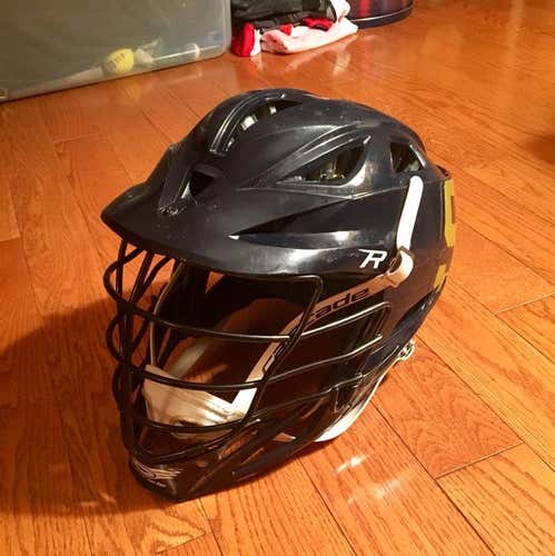 Cascade R Helmet in Navy Blue with Customizable and Removable Gold S and Number Stickers