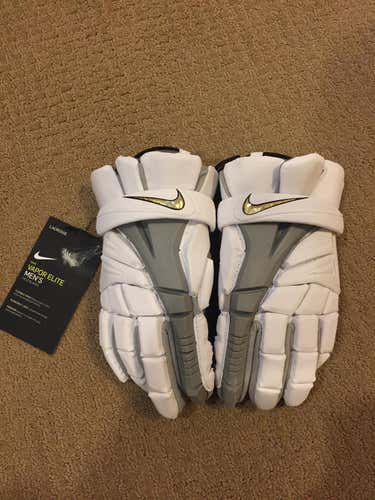 Nike Vapor Elite White/grey Men's Lacrosse Gloves Sz L