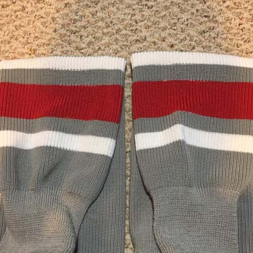 New Gray,white And Red Hockey Socks