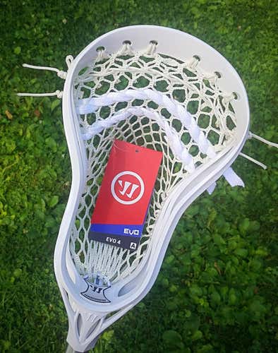 Warrior Evo 4 X6 Lacrosse Head Strung w/ G3 Semi-Soft Mesh w/ Mid Pocket. USA Made Strings-NO TRADES