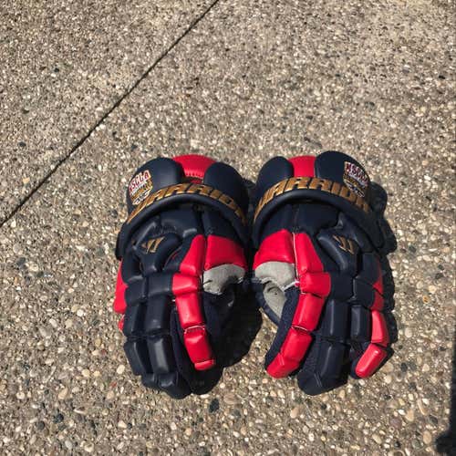 Warrior Riot II Lacrosse Gloves - Navy Blue/ Red/ Gold