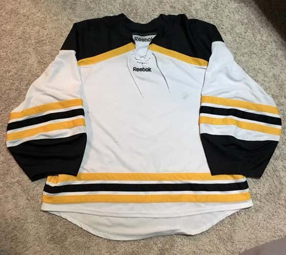 Reebok Boston Bruins Uncrested White Goalie Cut Jersey 58G