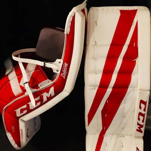 CCM Extreme Flex  lll E 3.9  (2017) . Lefevre Collection. 32+1”. White W/Red Trim Goalie Leg Pads