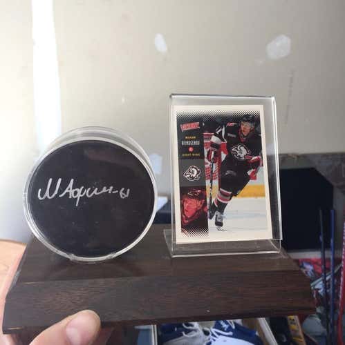 Maxim Afinogenov AUTOGRAPHED Puck And Trading Card Display