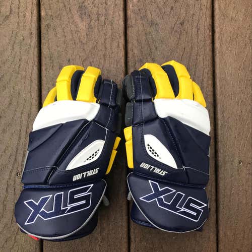 NEW Custom STX Stallion 500 Gloves - Navy Blue/ Yellow/ White