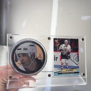 AUTOGRAPHED: Joe Juneau Hockey Puck And ROOKIE Trading Card Display