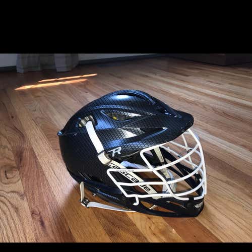 Custom Cascade R Lacrosse Helmet - Navy Blue Carbon Fiber/ White Cage/ Navy Chin