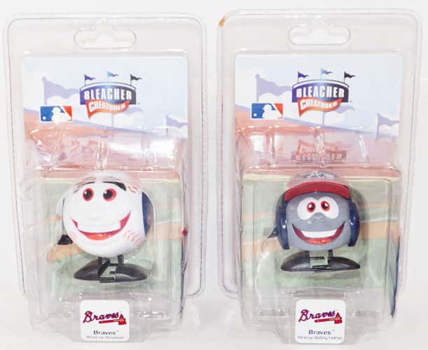2 LOT ATLANTA BRAVES - MLB WIND-UP BASEBALL & TEAM HELMET BLEACHER CREATURES