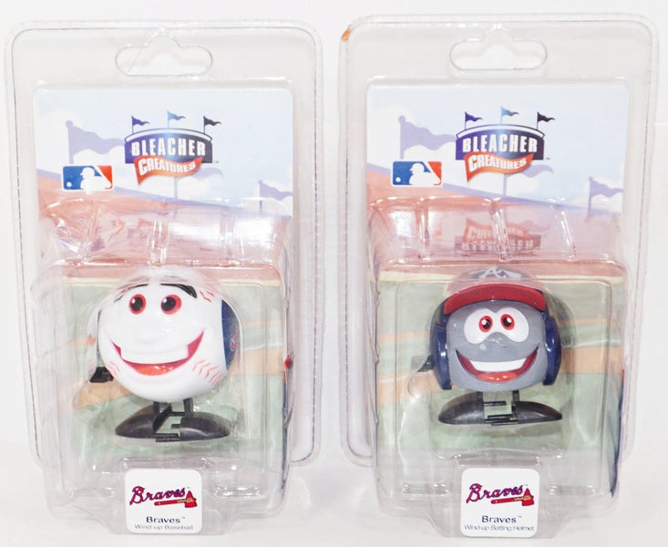 2 LOT ATLANTA BRAVES - MLB WIND-UP BASEBALL & TEAM HELMET BLEACHER CREATURES