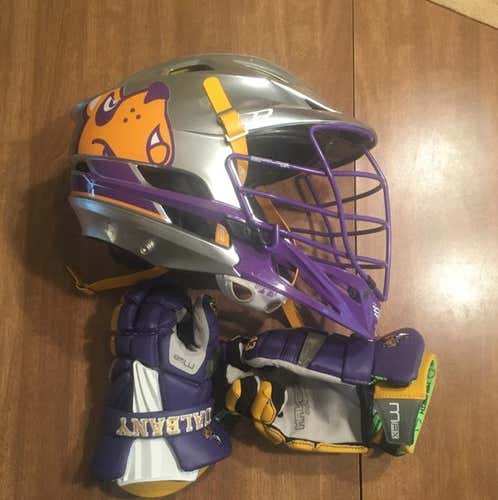 MUST GO... WILL SELL SEPARATELY! - Albany Team Issued Chrome Cascade R Helmet And Maverik Max Gloves