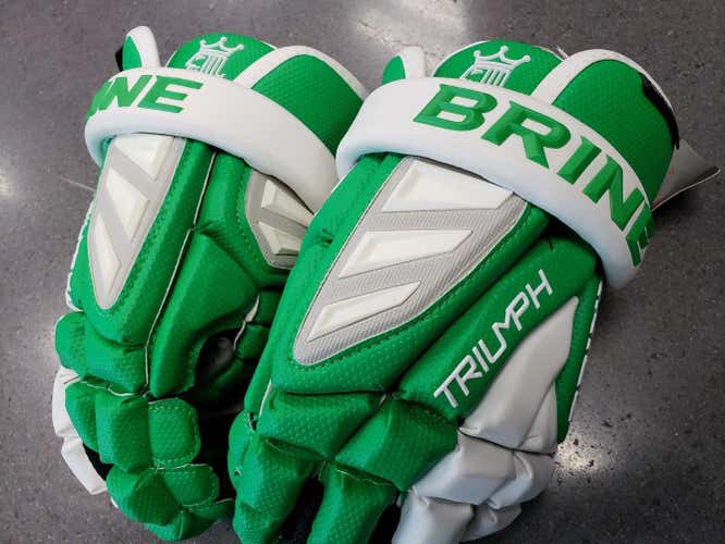 New Brine Triumph 3 Lacrosse Gloves - 12in. Kelly Green/White