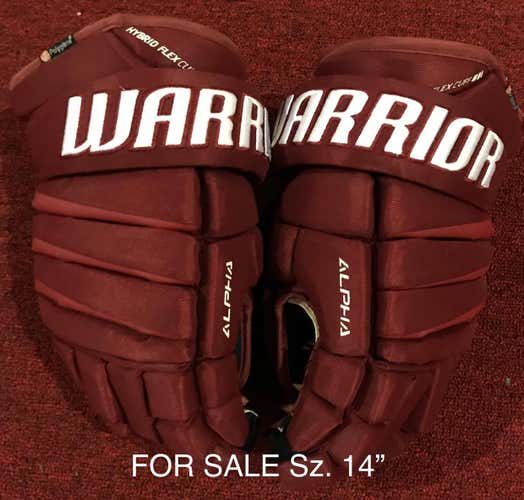 Warrior Alpha Pro Hockey Gloves Maroon 14”