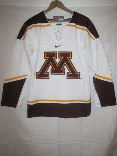 Minnesota Golden Gophers Nike college hockey jersey kids boys L white SEWN NEW