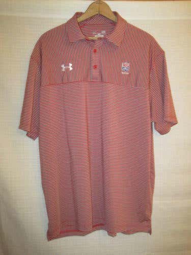 Under Armour NFL Alumni polo shirt men's L red gray striped golf football