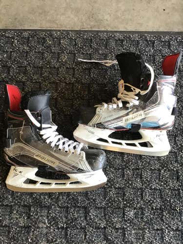 Pro Stock Bauer 1X Skates Senior Size 9.75 Ducks Game Used includes custom shot blockers
