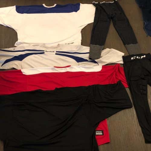 All For One Price! (4)CCM / Reebok Goalie Cut Practice Sr. Jerseys And (2)Lg. Sr Compression Pants