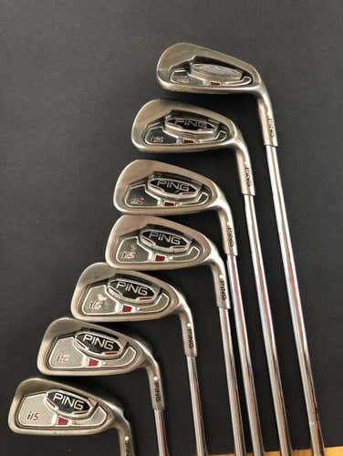 Used Ping i15 (4-W) White Dot Iron Set Ping AWT Regular Flex Steel Right Hand.
