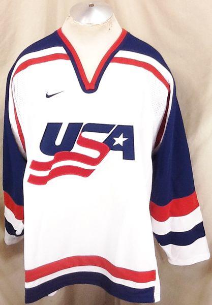 NIKE 2002 AUTHENTIC OLYMPICS TEAM USA (2XL) RETRO KNIT HOCKEY JERSEY WHITE