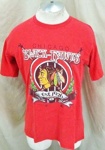 VINTAGE 1992 STARTER CHICAGO BLACK HAWKS (MEDIUM) RETRO GRAPHIC NHL HOCKEY T-SHIRT RED