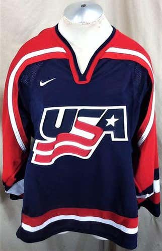 NIKE 2002 AUTHENTIC OLYMPICS TEAM USA (XL) RETRO KNIT GRAPHIC HOCKEY JERSEY BLUE
