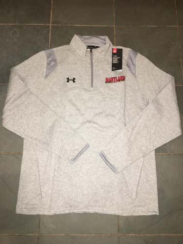New Maryland Terps Under Armour 1/4 Zip Fleece Pullover MENS LARGE COLD GEAR