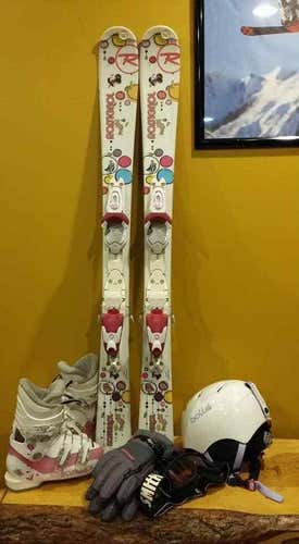 KID YOUTH SKI SET PACKAGE ROSSIGNOL FUN GIRL SKIS BOOTS Helmet Goggles Gloves