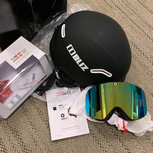 New Bliz Epic Helmet and Flow Goggle Combo + extra Yellow lens (Medium size)