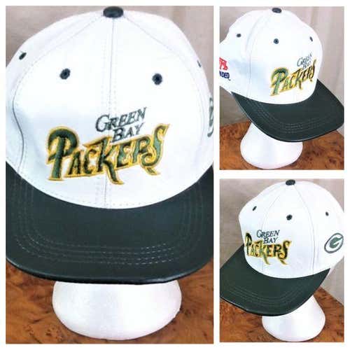 VINTAGE 1980'S GREEN BAY PACKERS NFL FOOTBALL BRANDED RETRO SNAP BACK LEATHER HAT