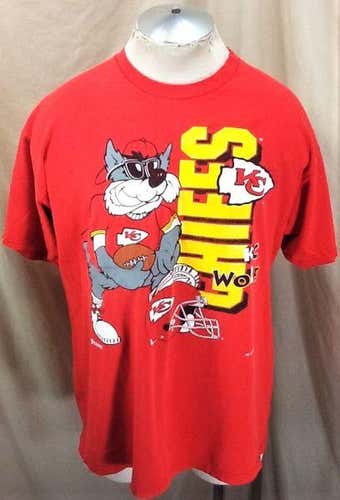 VINTAGE 1993 KANSAS CITY CHIEFS "KC WOLF" (XL) RETRO GRAPHIC NFL FOOTBALL T-SHIRT