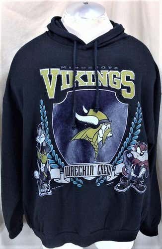 VINTAGE 1993 MINNESOTA VIKINGS LOONEY TUNES "WRECKIN' CREW" (LARGE) BUGS & TAZ NFL HOODED SWEATSHIRT