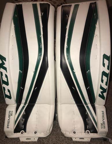 **LIKE NEW** CCM Premier R1.5 Sr. Goalie Pads Black/Green (Dallas) 32+1