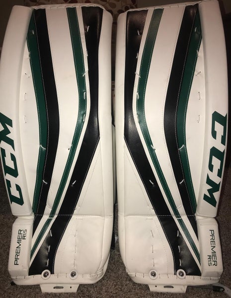 **LIKE NEW** CCM Premier R1.5 Sr. Goalie Pads Black/Green (Dallas) 32+1