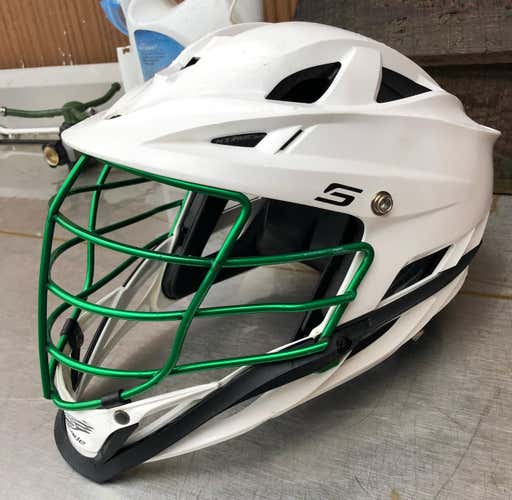 White Cascade S Helmet With Green Face-Mask