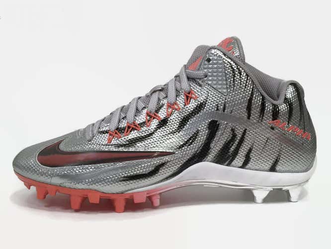 New Nike Alpha Pro 2 TD LE 3/4 Mid Men's Football Cleats sz 10.5 Silver Red Black White 820280-060