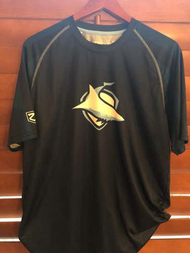 Team Florida Game shirt, navy blue with lighter blue stripes on the sleeves.