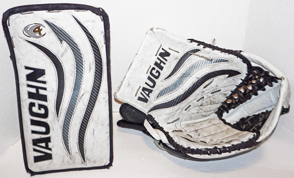 2 LOT - VAUGHN 7480 INTERMEDIATE HOCKEY GOALIE CATCH & BLOCKER GLOVE 7480i USED