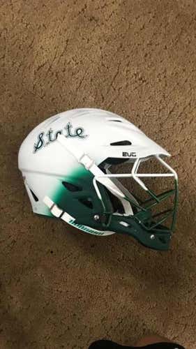 Game worn Spartan lacrosse helmet.  Custom paint