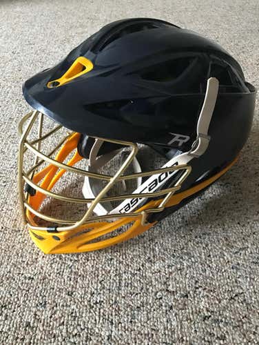 R Helmet Navy Blue Shell W/Athletic Gold Chin And Gold Facemask