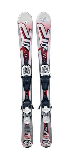 K2 JSL 16 Youth Skis 112 cm with Adjustable Bindings Red/Silver/White - USED
