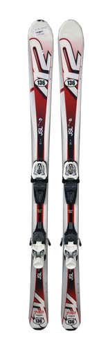 K2 JSL 16 Youth Skis 136 cm with Marker 7.0 Bindings Red/Silver/White - USED