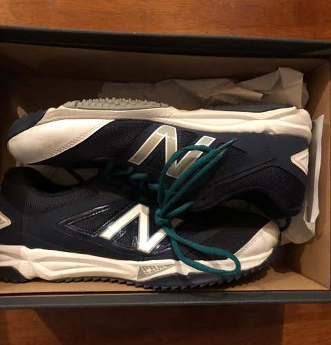 New Balance Turf Shoes. Navy White Teal Laces