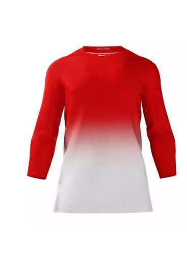 New Nike MENS L Pro Digital Top 3/4 Red White Baseball 884512 Raglan Sleeve $66