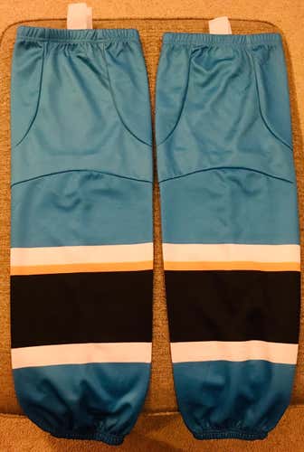 Hockey Socks Polyester Velcro Tags Size Large Teal Sharks