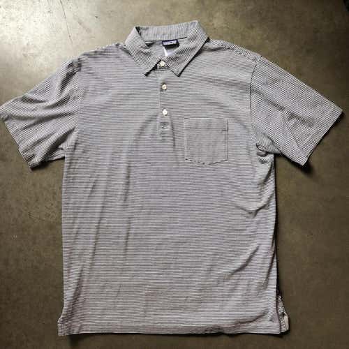 Men's Patagonia Organic Cotton White Navy Striped Squeaky Clean Polo Shirt Sz M