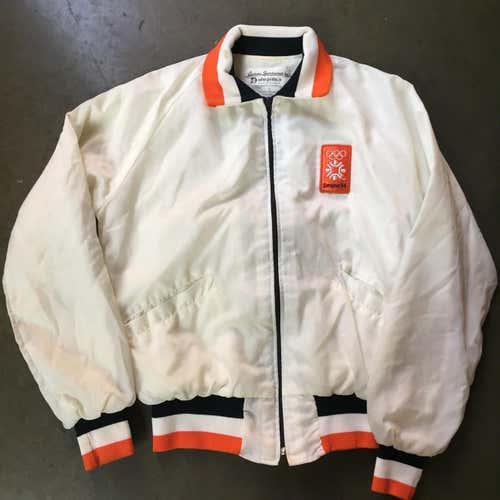 Men's Vintage 1984 Sarajevo XIV Winter Olympics White Black Orange Jacket Sz S