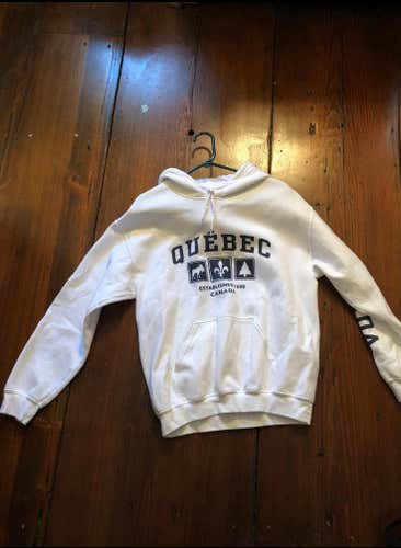 Men’s Medium Quebec Canada Hoodie White Blue