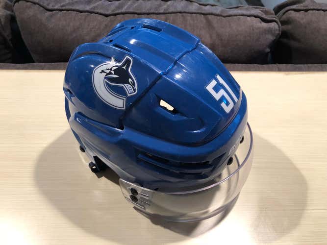 Troy Stecher Canucks GAME WORN Home Helmet