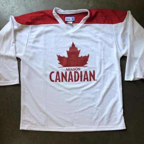 Men's Vintage 90's Kobe Molson Coors Canadian Beer White Red Hockey Jersey Sz M