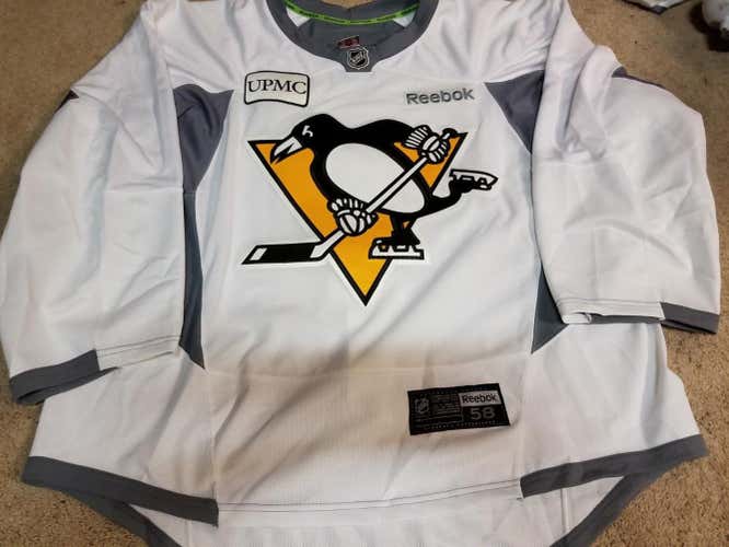 PITTSBURGH PENGUINS Goalie Cut White Yellow Game Issued Practice Pro Jersey 58+